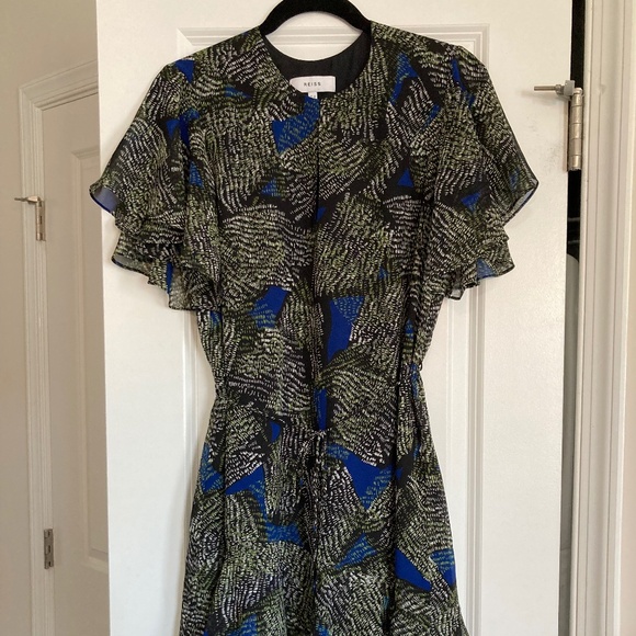 REISS Abstract Print Flutter Sleeve Dress NWOT - Picture 2 of 6